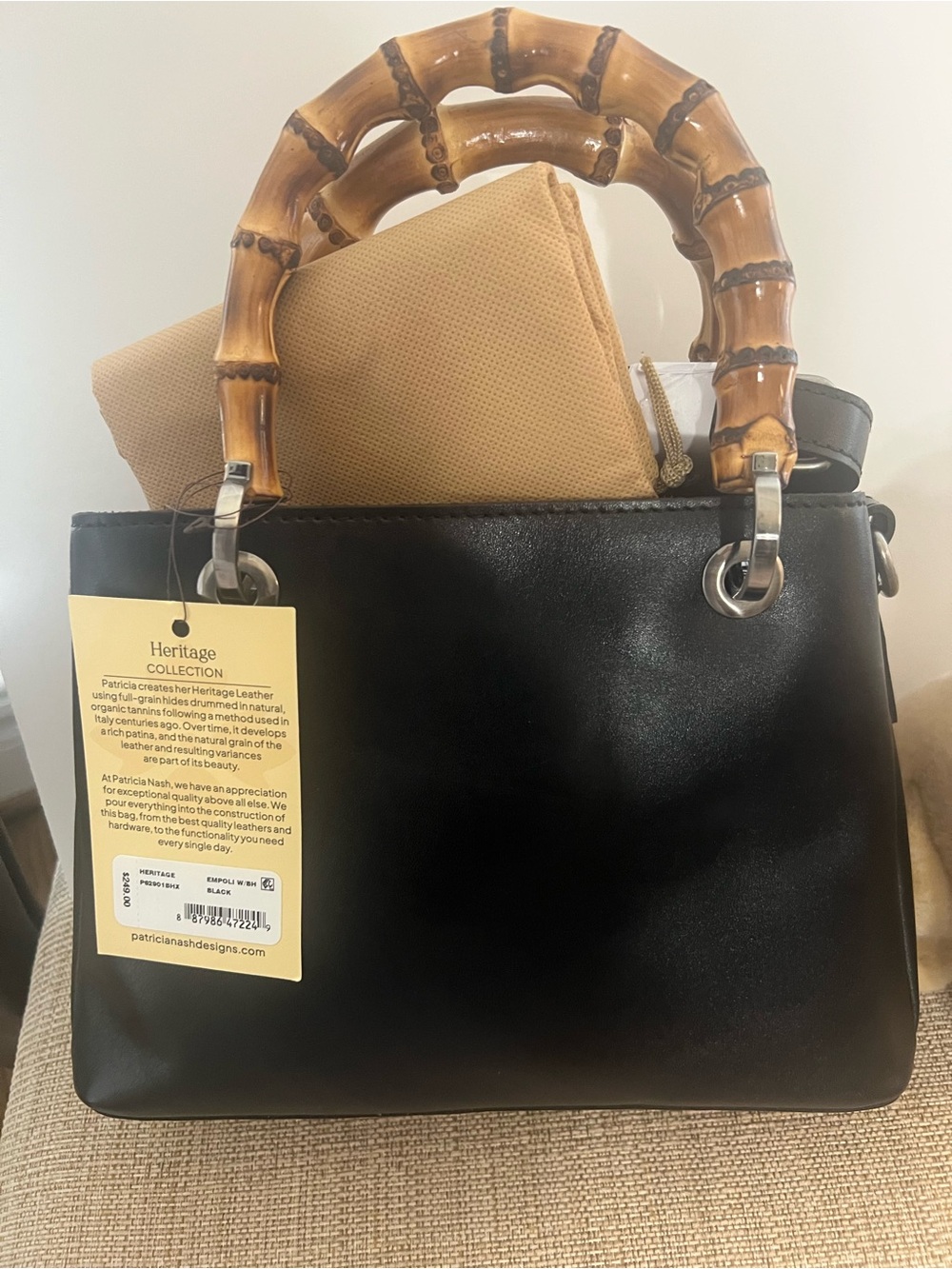 Patricia Nash black leather bag with bamboo handles NWT - Picture 2 of 7